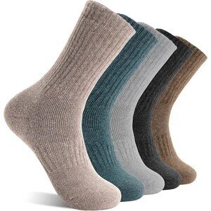 Women Merino Wool Khaki Series Sock 5 Pairs Warm Thick Crew Winter Boot Socks